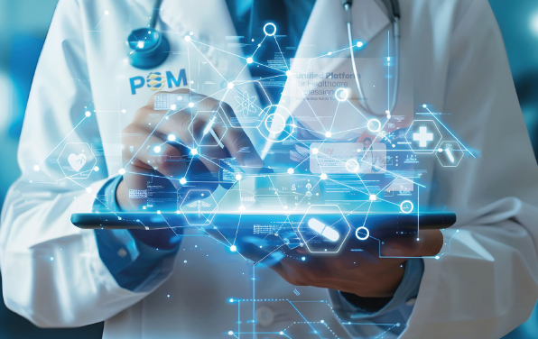 Doctor using DocMed's connected healthcare platform on a tablet