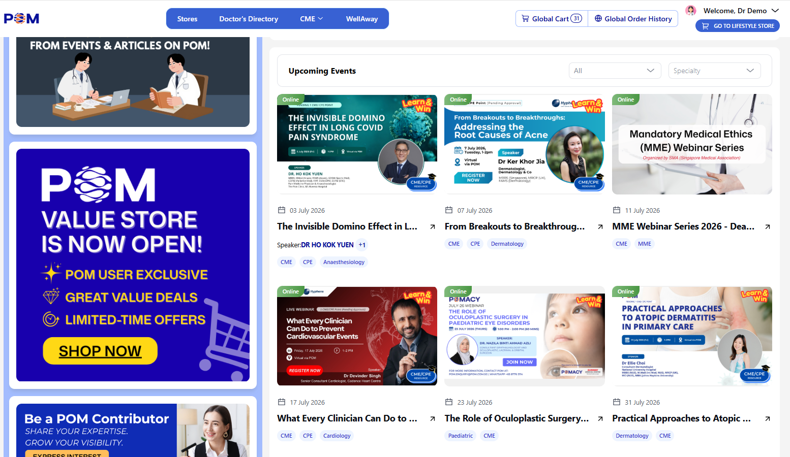 POM accredited webinars and CME — upcoming events